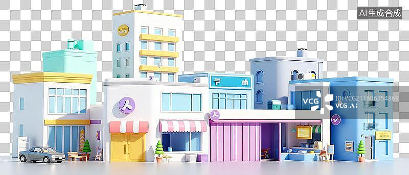 【AI数字艺术】一排3D商铺建筑5图片素材