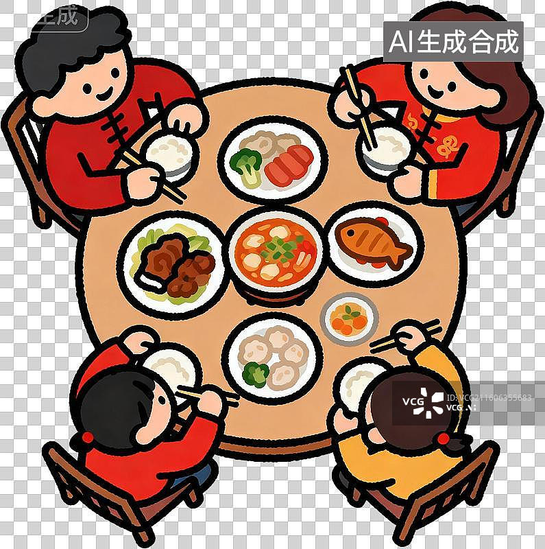 【AI数字艺术】中国春节年俗卡通2D描边插画红包锦鲤灯笼一家人插画元素免扣图形图片素材