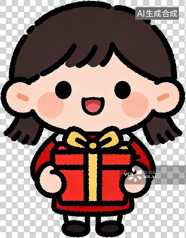 【AI数字艺术】中国春节年俗卡通2D描边插画红包锦鲤灯笼一家人插画元素免扣图形图片素材