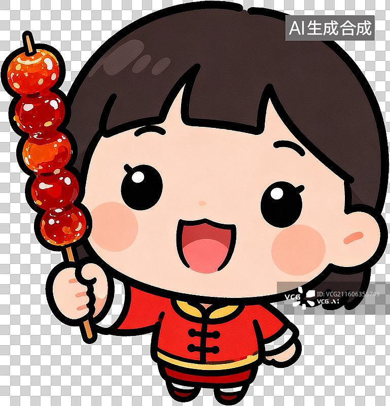 【AI数字艺术】中国春节年俗卡通2D描边插画红包锦鲤灯笼一家人插画元素免扣图形图片素材