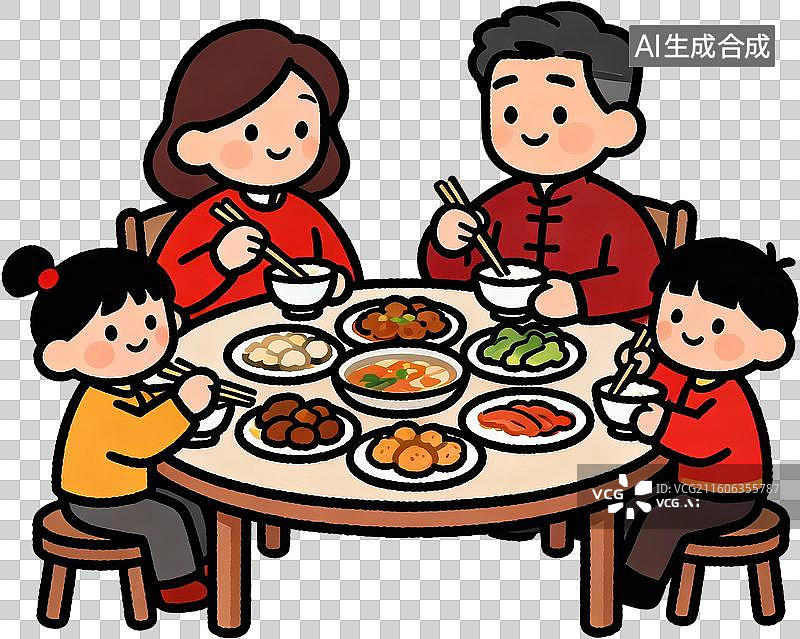 【AI数字艺术】中国春节年俗卡通2D描边插画红包锦鲤灯笼一家人插画元素免扣图形图片素材
