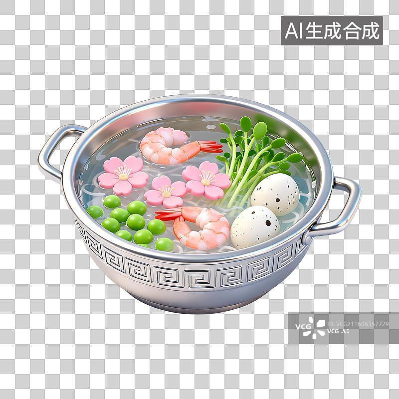 【AI数字艺术】一锅有鲜虾豌豆等的美味汤图片素材