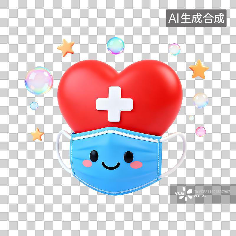 【AI数字艺术】可爱医疗爱心与防护口罩图片素材