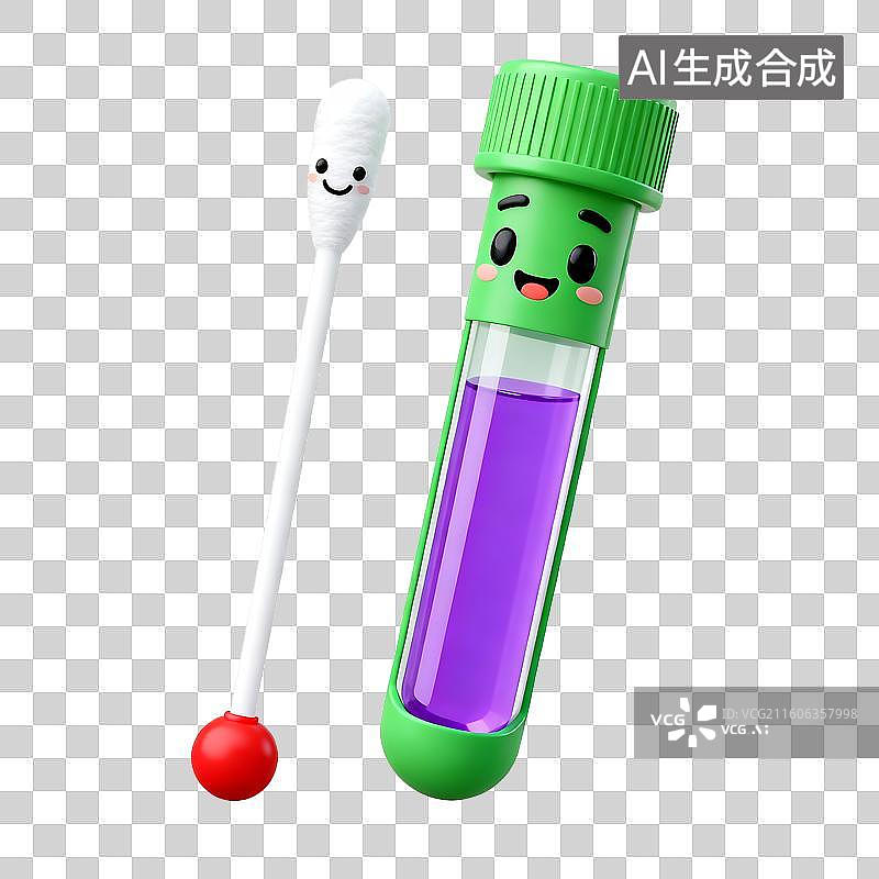 【AI数字艺术】可爱的带紫色液体试管与棉签图片素材