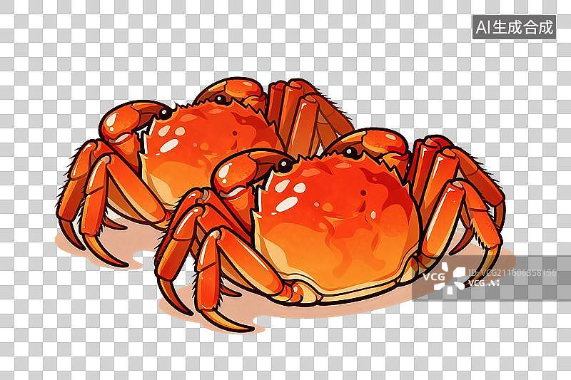 【AI数字艺术】卡通风格，两只大闸蟹PNG格式的免扣元素图片素材