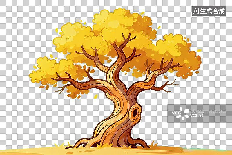 【AI数字艺术】卡通风格，一颗胡杨树PNG格式的免扣元素图片素材