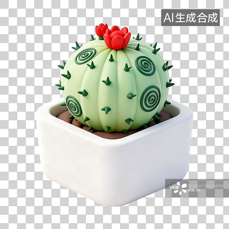 【AI数字艺术】白色花盆中的可爱仙人掌图片素材