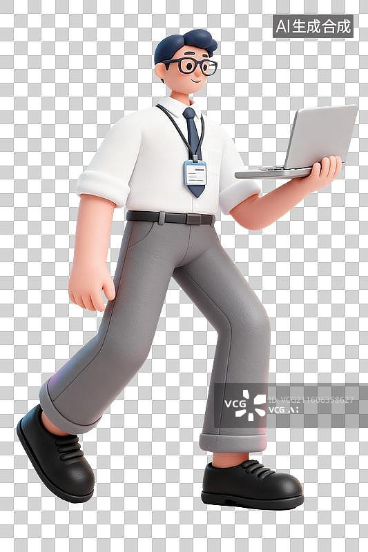 【AI数字艺术】3D卡通粘土风商务招聘男士手拿笔记本姿势图片素材