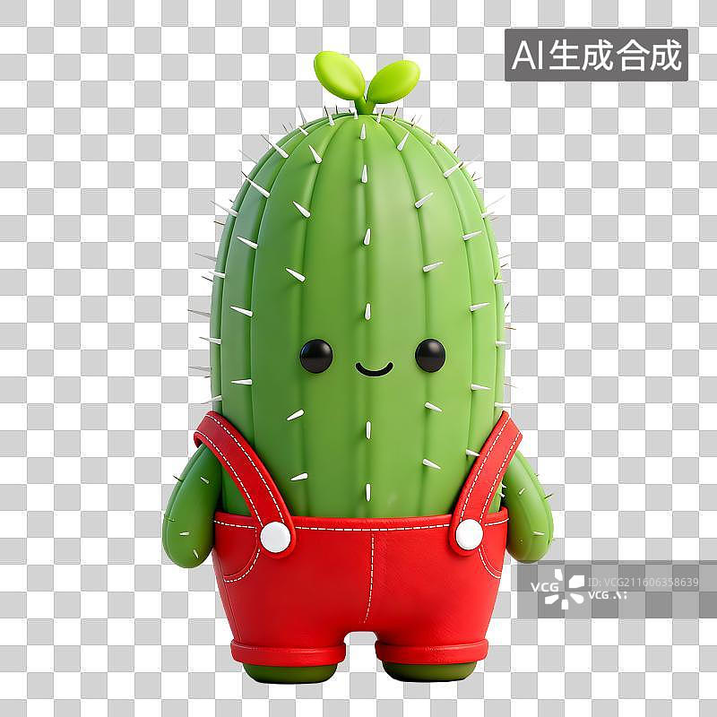 【AI数字艺术】穿着红色背带裤的可爱卡通仙人掌图片素材