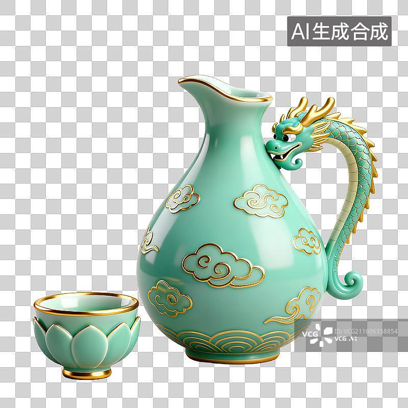 【AI数字艺术】优雅 turquoise 陶瓷酒具套装图片素材