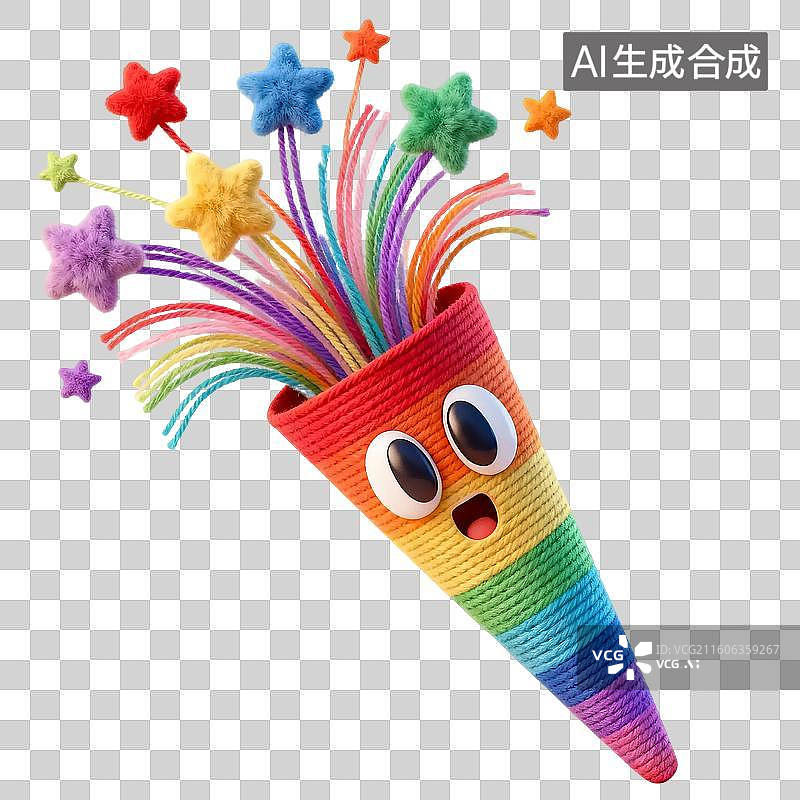 【AI数字艺术】3D毛线电商促销彩色撒花庆祝节日纸筒插画免抠元素图片素材