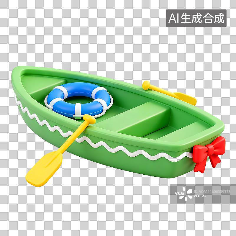 【AI数字艺术】绿色带桨救生圈玩具船图片素材