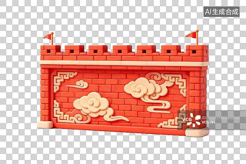 【AI数字艺术】卡通风格红色长城模型图片素材