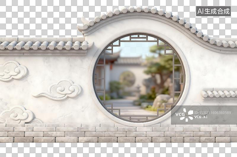 【AI数字艺术】传统中式月亮门与园林景致图片素材