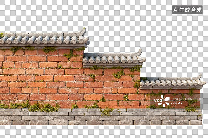 【AI数字艺术】带有苔藓的中式砖墙图片素材