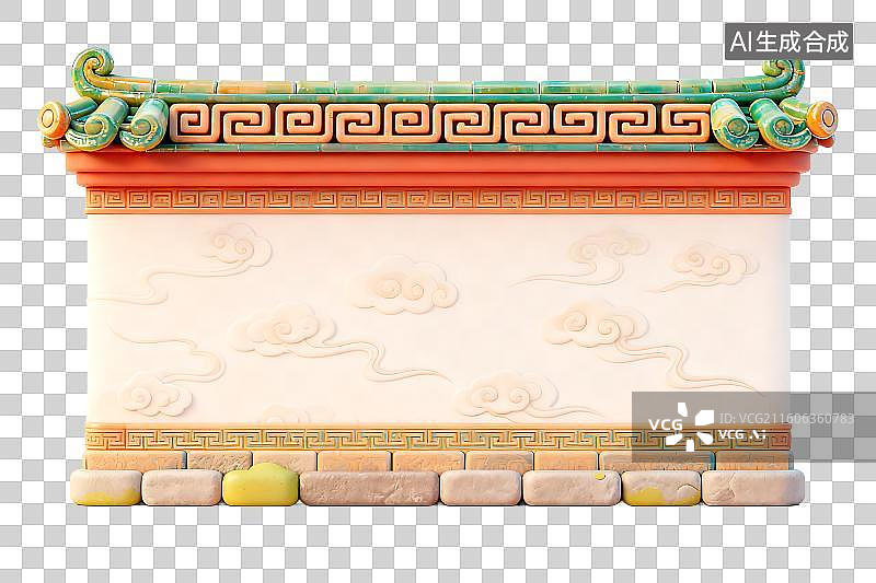 【AI数字艺术】具有云纹和装饰屋顶的传统中式建筑元素图片素材