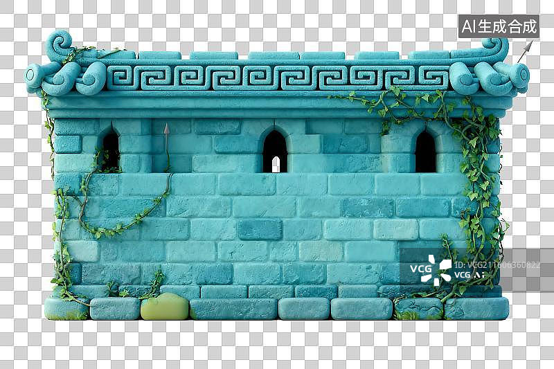 【AI数字艺术】蓝砖墙体带藤蔓装饰图片素材