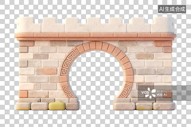 【AI数字艺术】具有城堡顶装饰的迷人石拱门图片素材