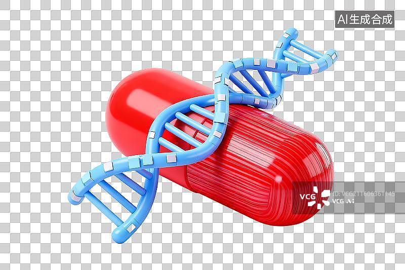 【AI数字艺术】红色药丸上的DNA双螺旋图片素材