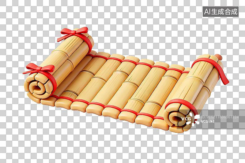 【AI数字艺术】带有红色丝带的古老竹简图片素材