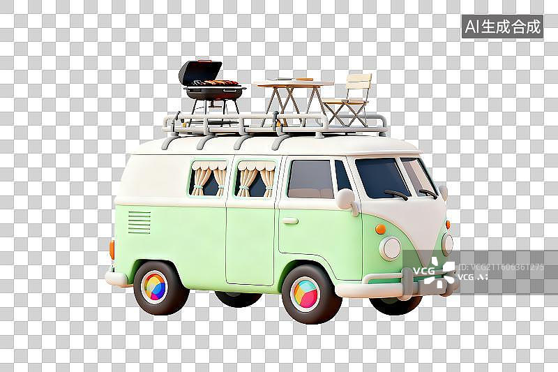 【AI数字艺术】可爱复古绿白露营车图片素材