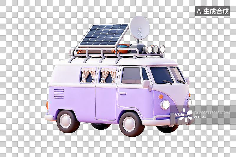 【AI数字艺术】可爱紫色复古旅行车图片素材