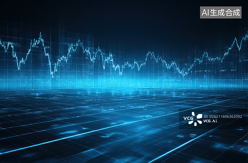 【AI数字艺术】蓝色科技数据波形图图片素材