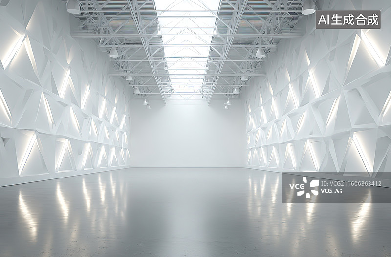 【AI数字艺术】现代白色几何空间走廊图片素材