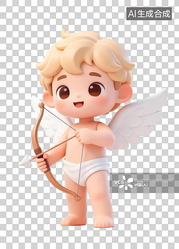 【AI数字艺术】拿着弓箭的可爱的爱神丘比特 婚恋主题创意插画图片素材