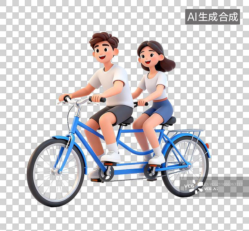【AI数字艺术】情侣骑着双人自行车出去旅游 婚恋主题创意插画图片素材
