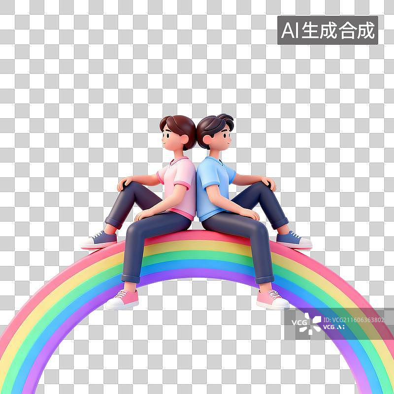 【AI数字艺术】坐在彩虹上的恋人 婚恋主题创意插画图片素材