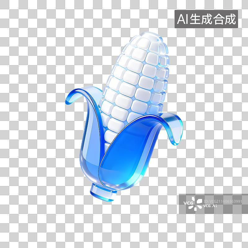 【AI数字艺术】透明闪亮蓝白玉米图形插画图片素材