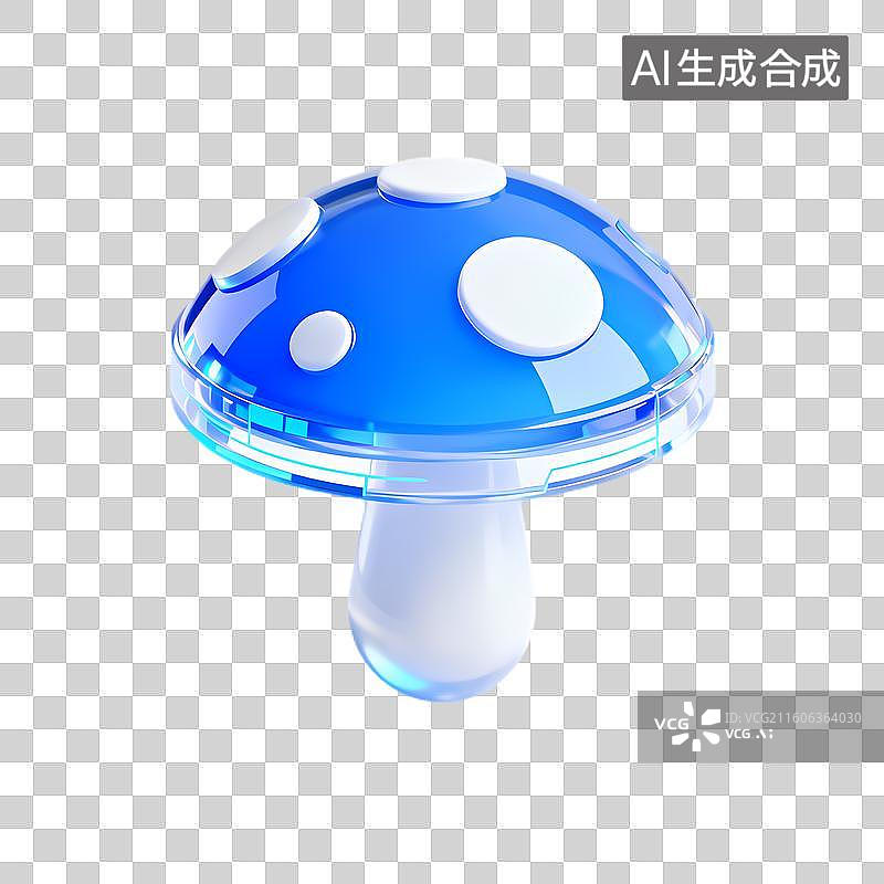 【AI数字艺术】蓝白闪亮蘑菇造型3D物体图片素材
