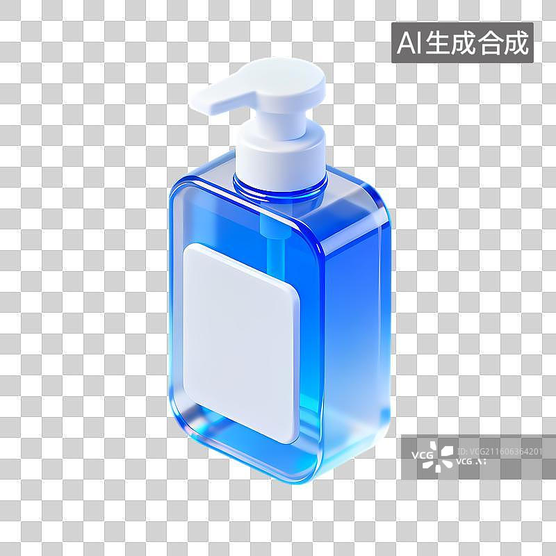 【AI数字艺术】蓝色液体洗手液塑料瓶图片素材