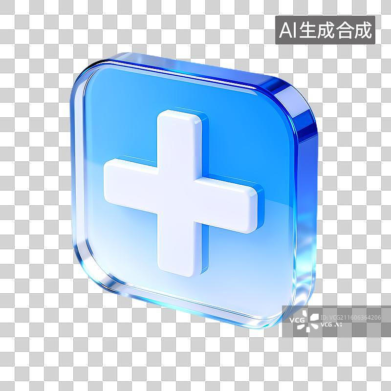 【AI数字艺术】蓝色方形医疗加号图标图片素材