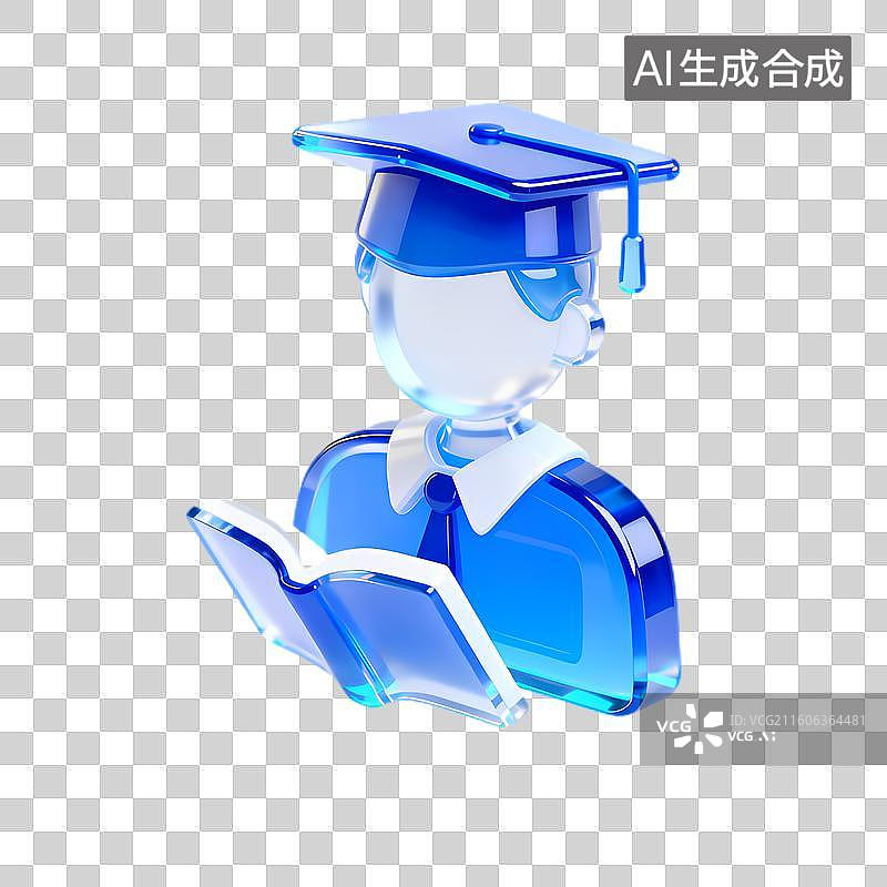 【AI数字艺术】蓝色毕业形象阅读书籍图片素材