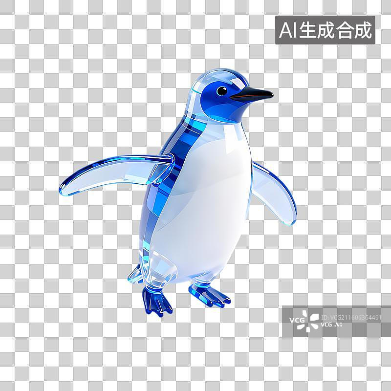 【AI数字艺术】透明蓝白创意企鹅形象图片素材