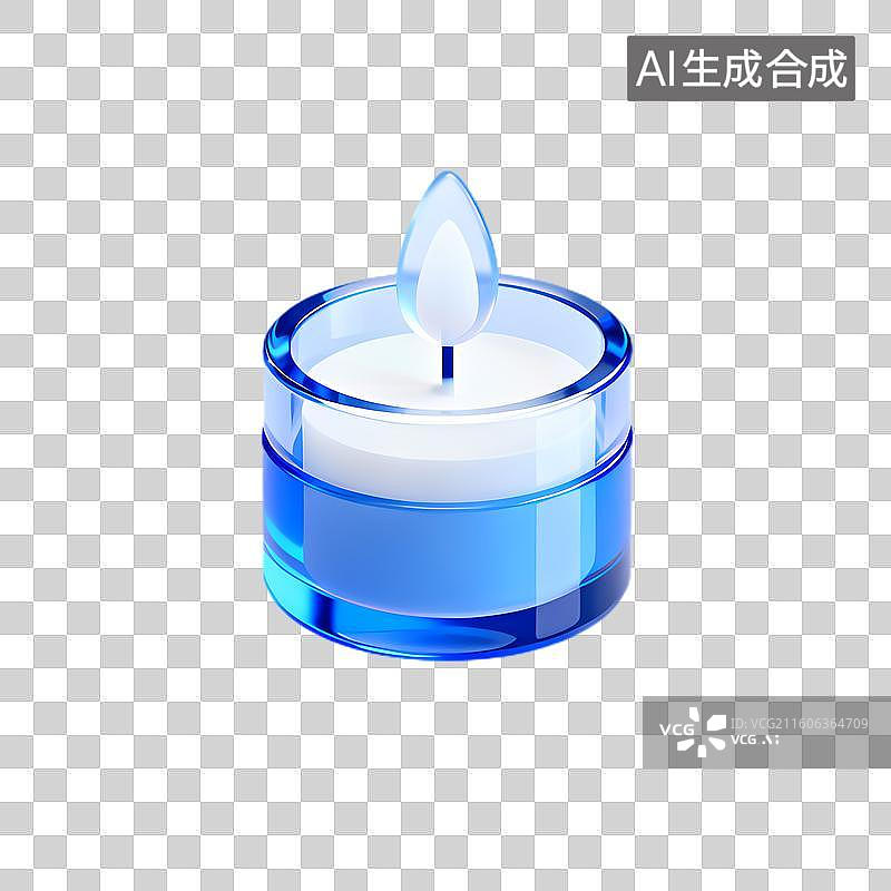 【AI数字艺术】蓝色玻璃材质的蜡烛图片素材