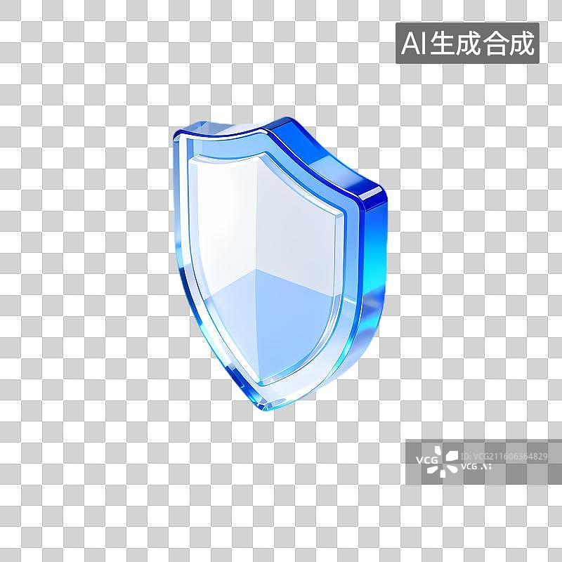 【AI数字艺术】透明蓝色盾牌安全图标图片素材