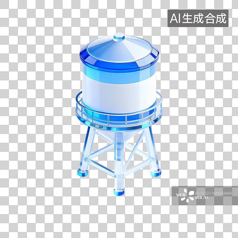 【AI数字艺术】蓝白配色的3D水塔插画图片素材