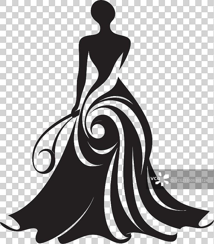 时尚剪影黑色连衣裙 T 台光彩图片素材