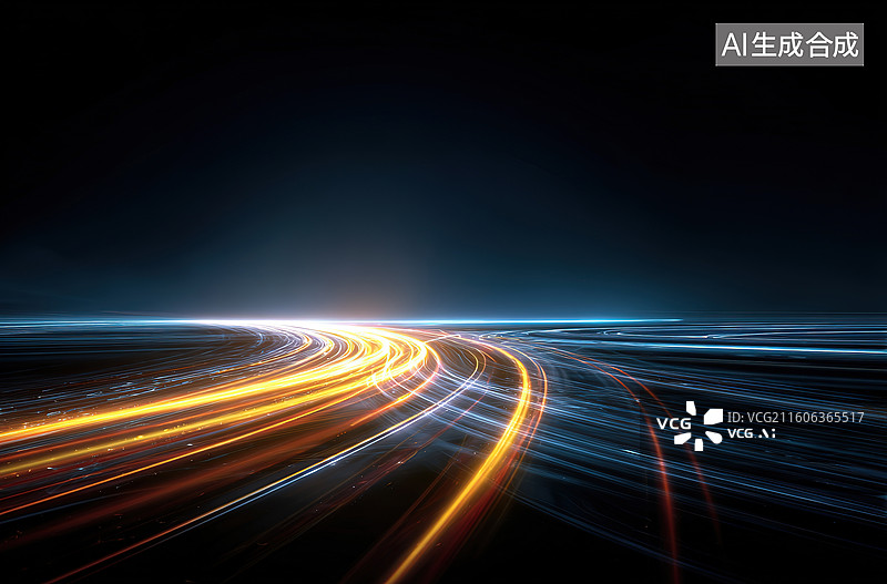 【AI数字艺术】光轨流动的夜景道路图片素材
