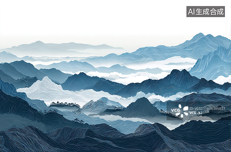 【AI数字艺术】层峦叠嶂云雾缭绕的山水图片素材