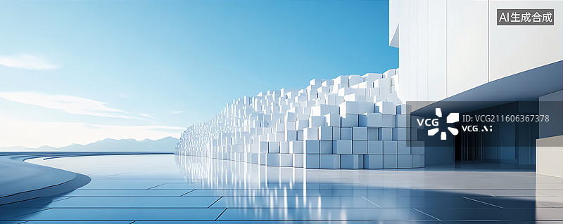 【AI数字艺术】抽象几何体建筑汽车背景图图片素材