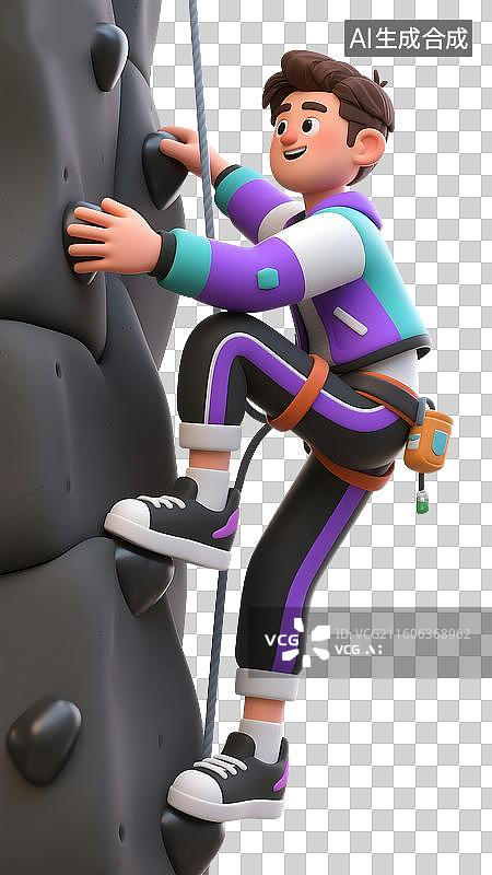 【AI数字艺术】AIGC:时尚潮流男青年在做攀岩运动，极限运动，设计元素，免抠图形图片素材