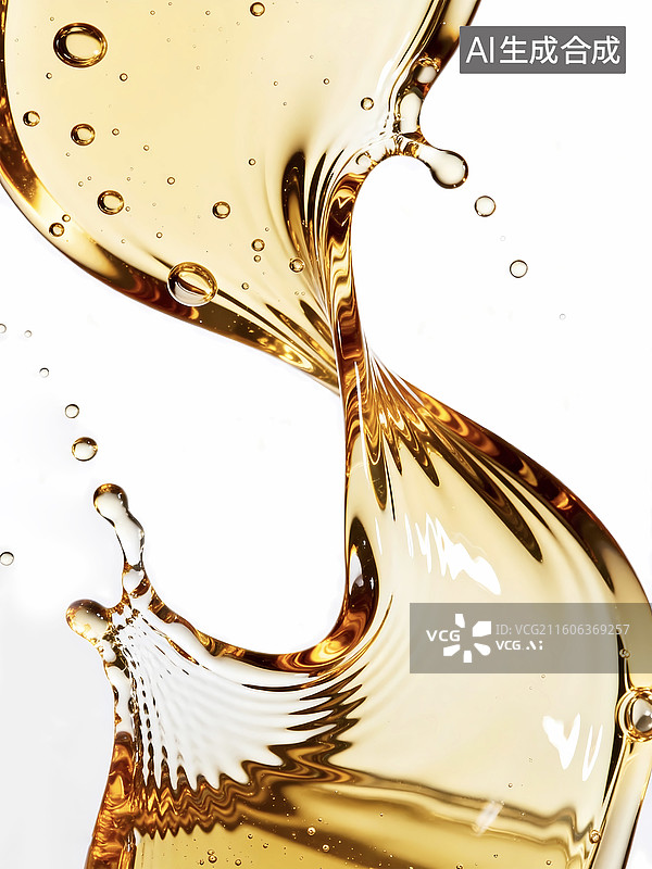 【AI数字艺术】金色精华液体飞溅流淌高速摄影图片素材