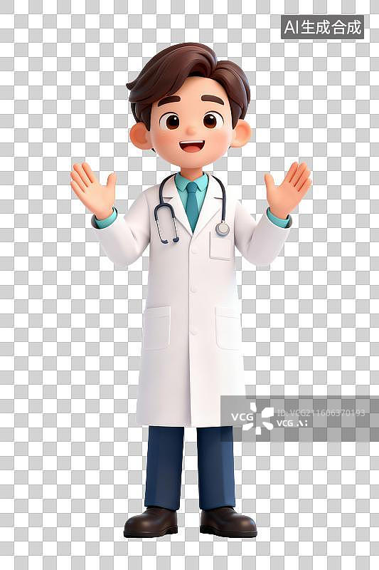 【AI数字艺术】一个男医生摊开双手，3D免抠元素图片素材