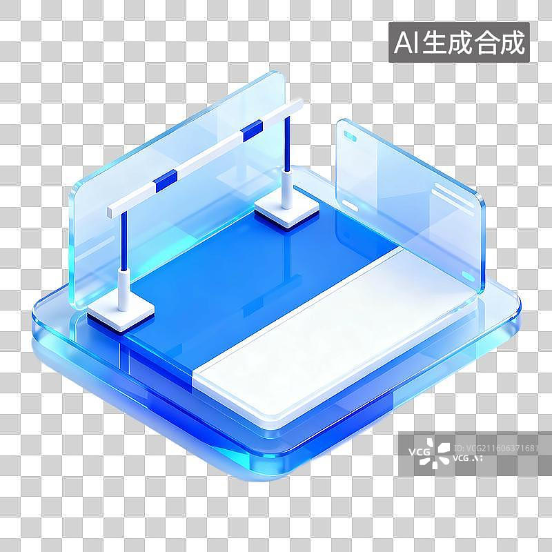 【AI数字艺术】3D蓝色透明科技感磨砂玻璃质感场景图片素材