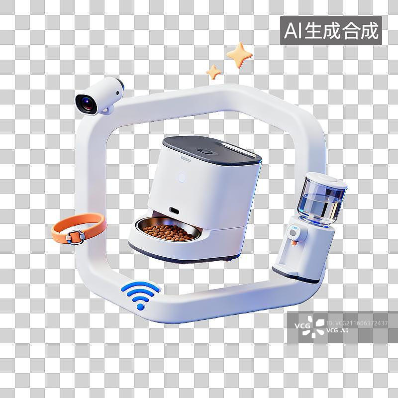 【AI数字艺术】3d粘土边框风格社会热点萌宠经济宠物喂食器组合元素图片素材