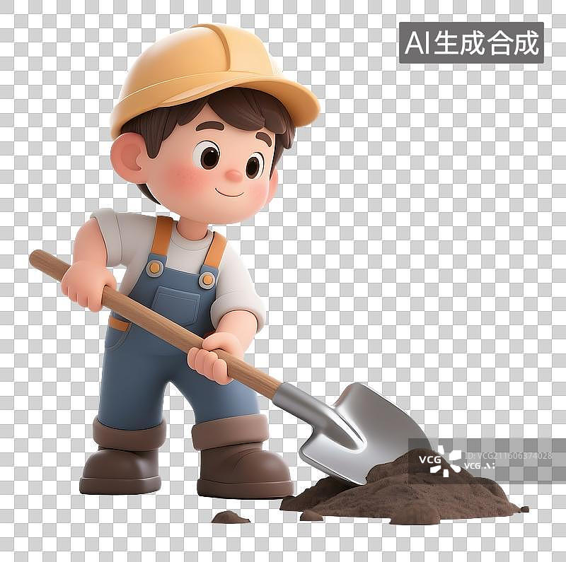 【AI数字艺术】AIGC:小男孩植树，植树第一步，挖土挖树坑，设计元素，免抠图形图片素材